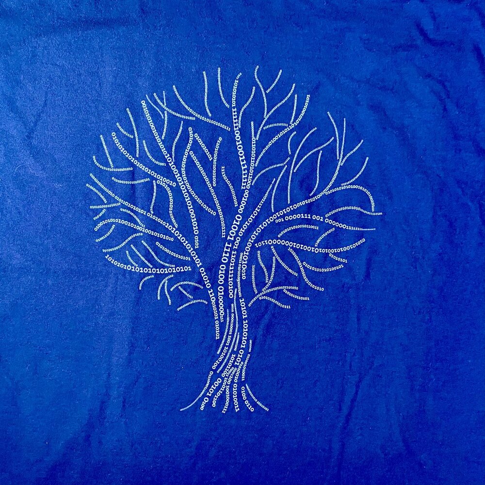 XXL Binary Code Tree Illustration/Print Short-sleeve T-shirt Blue Cotton Soft
